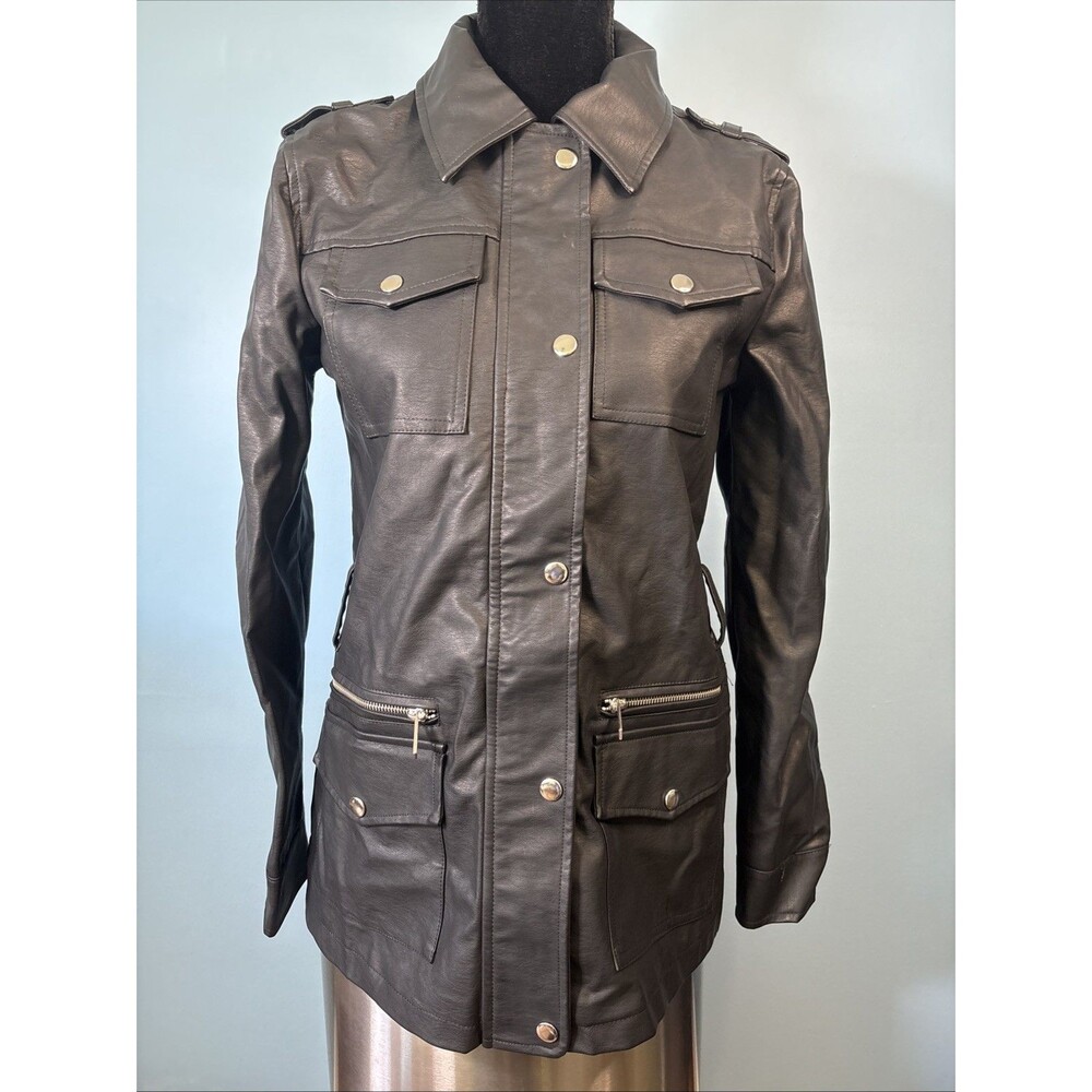 New Look Black Faux Leather Jacket (women’s S) Long Sleeve, Full Zip, Pockets